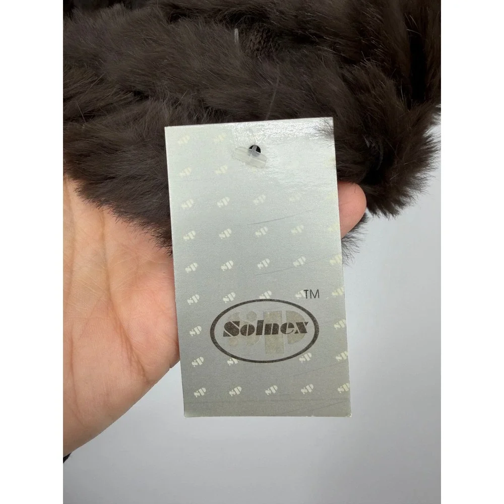 Solnex Knit Rabbit Fur Poncho Wrap Women One Size Brown Luxury Glam Accessory